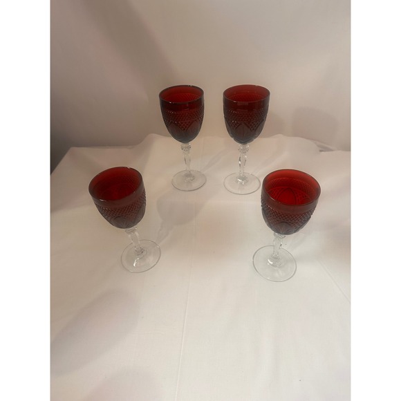 Cristal D'Arques-Durand Other - Cristal DArques Durand Antique Ruby‎ Red Water Wine Goblets Retired Set of 4 8in